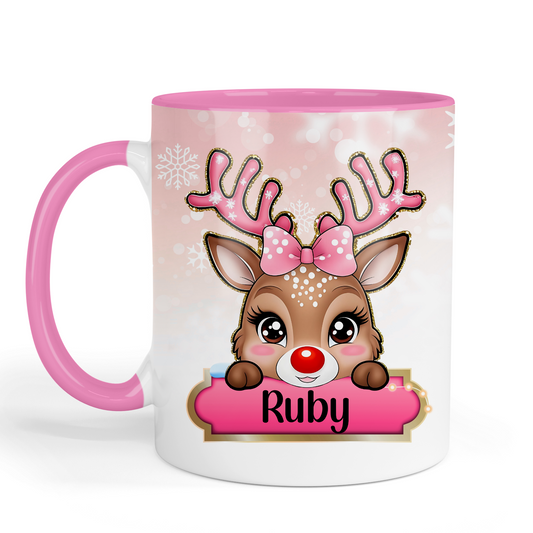 Personalised Reindeer Pink Mug