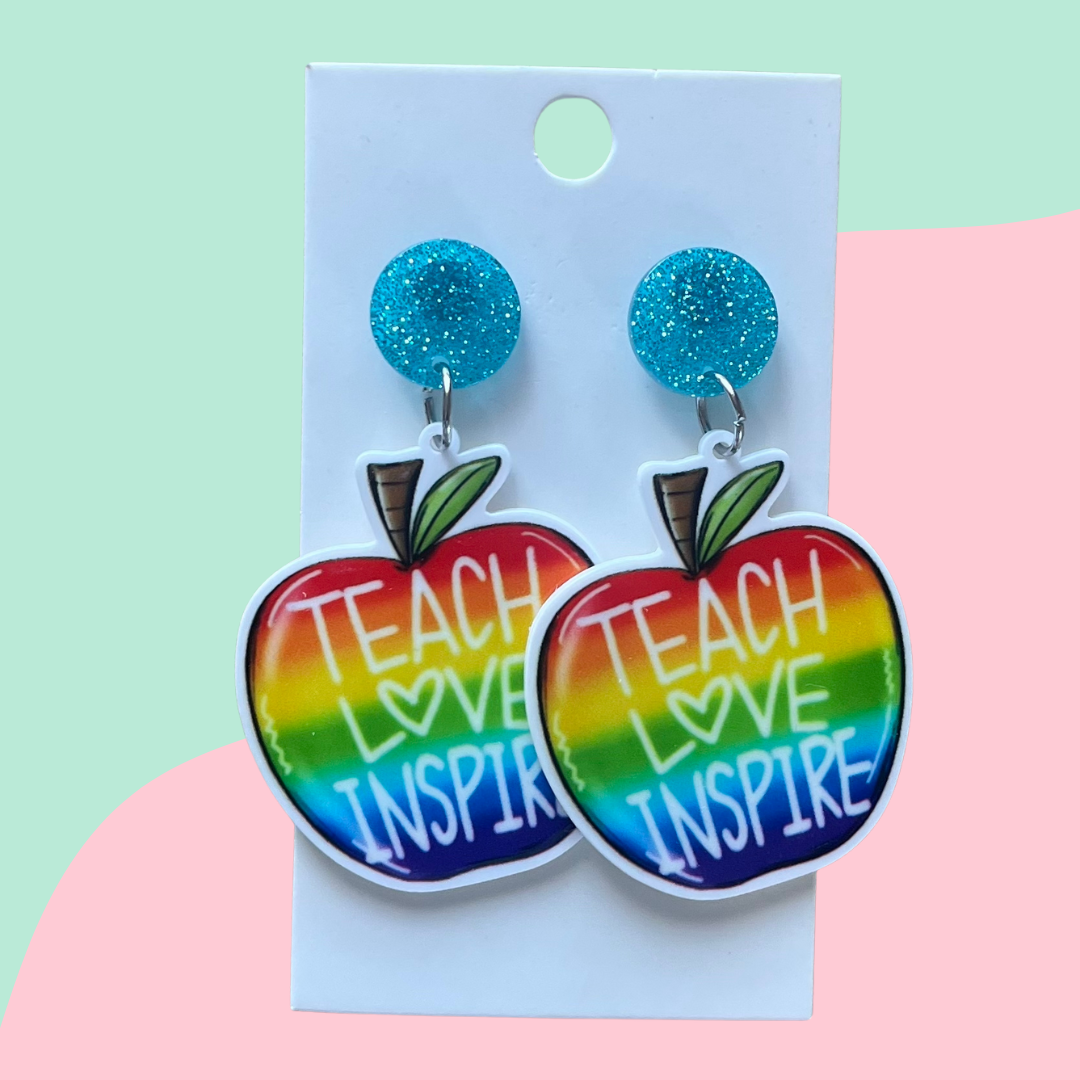 Teach Love Inspire Apple Earrings