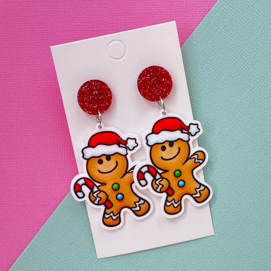 Gingerbread Man Christmas Earrings
