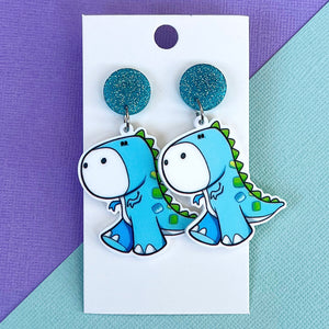 Blue Dinosaur Earrings