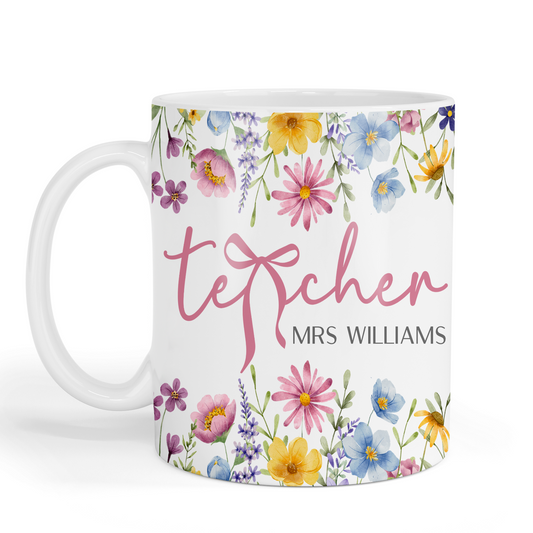 Floral Bow Teacher Mug - Personalised