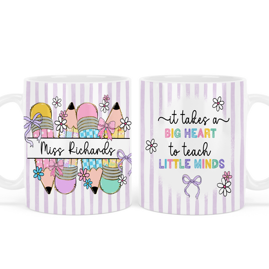 It takes a big heart mug - Teacher - Purple - Personalised