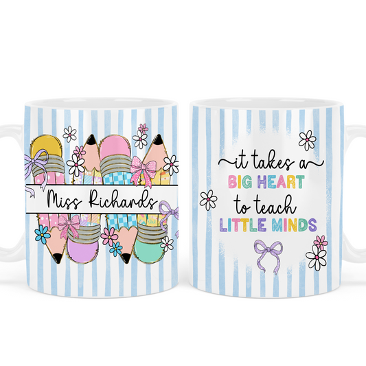 It takes a big heart mug - Teacher - Blue - Personalised