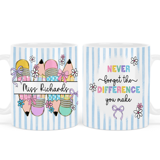 Never forget the difference mug - Teacher - Blue - Personalised