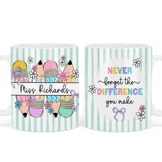 Never forget the difference mug - Teacher - Green - Personalised