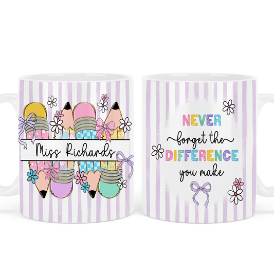 Never forget the difference mug - Teacher - Purple - Personalised