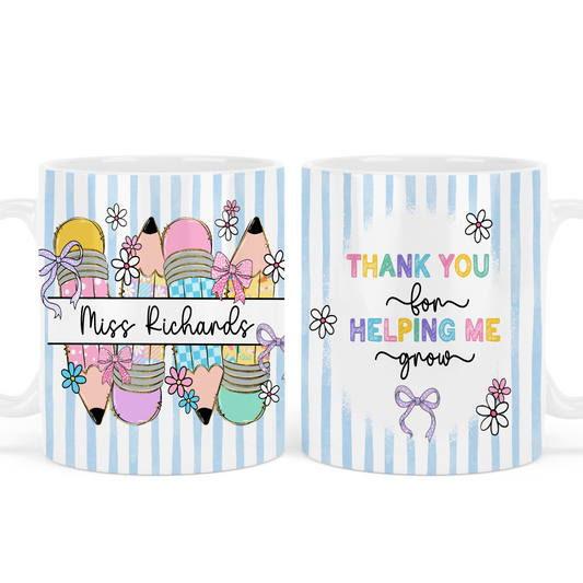 Thank you for helping me grow - Teacher - Blue - Personalised