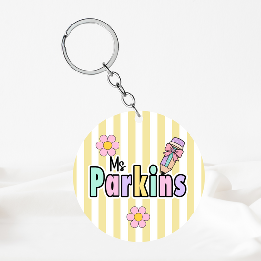Personalised Yellow Pastel Teacher Keyring