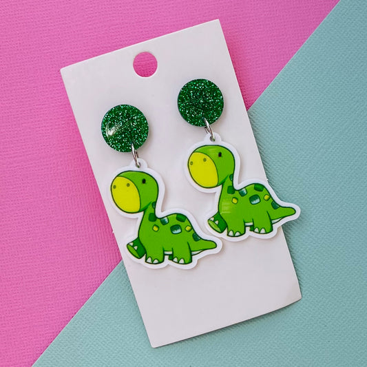 Green Dinosaur Earrings