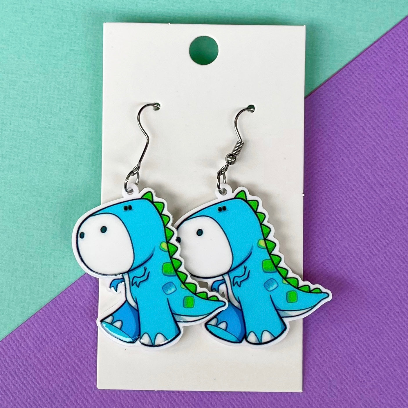 Blue Dinosaur Hook Earrings
