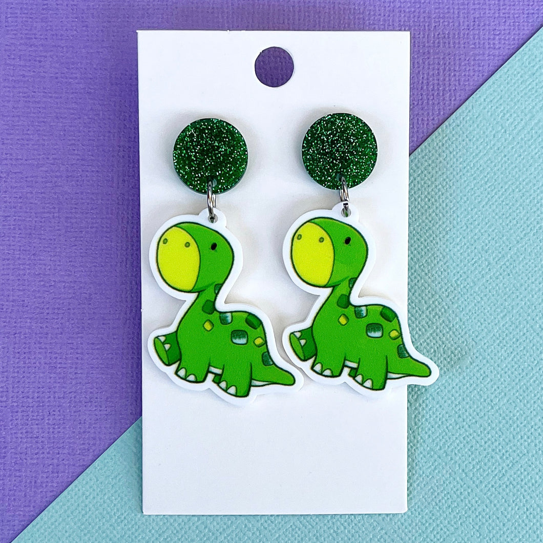Green Dinosaur Earrings