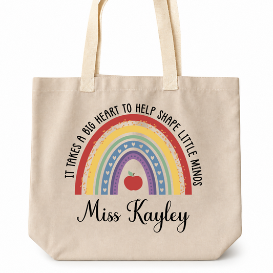 Personalised Teacher Apple Rainbow Tote Bag