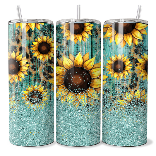 Rustic Blue Sunflowers