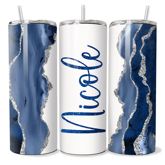 Personalised Dark Blue and Silver Marble Print