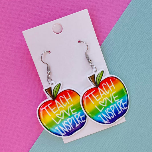 Teach Love Inspire Apple Hook Earrings