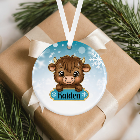 Personalised Blue Highland Cow Ornament