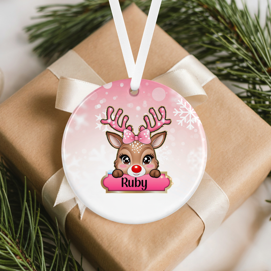 Personalised Pink Reindeer Ornament