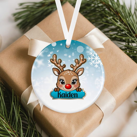 Personalised Blue Reindeer Ornament