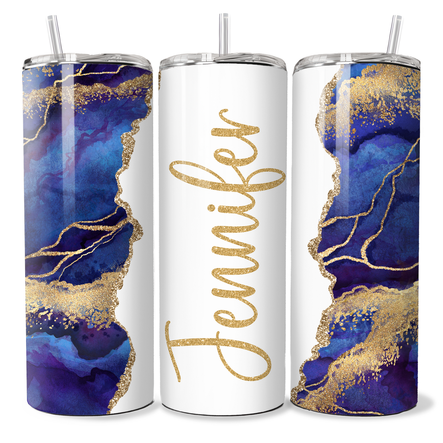 Personalised Dark Blue and Gold Marble Print