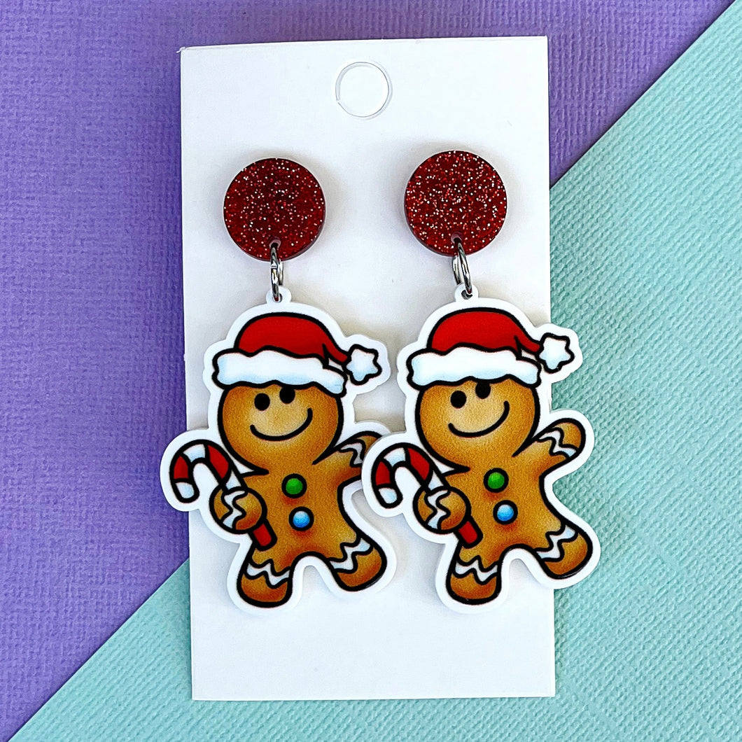 Gingerbread Man Christmas Earrings