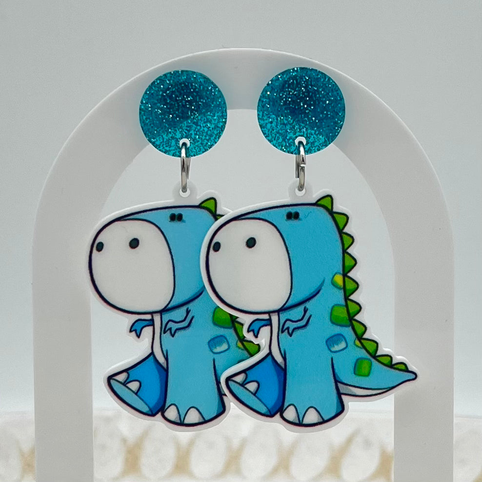 Blue Dinosaur Earrings