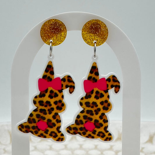 Leopard Print Easter Bunny Earrings