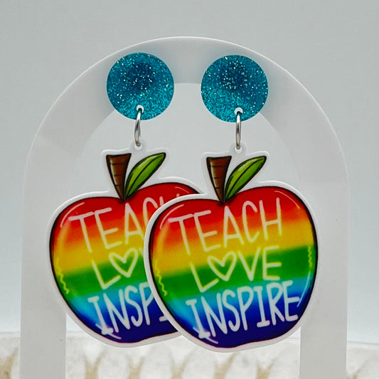 Teach Love Inspire Apple Earrings