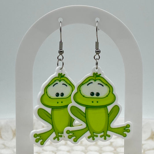 Green Frog Hook Earrings