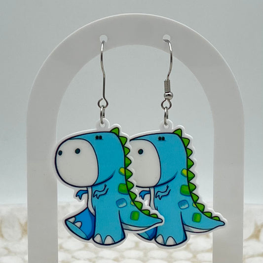 Blue Dinosaur Hook Earrings