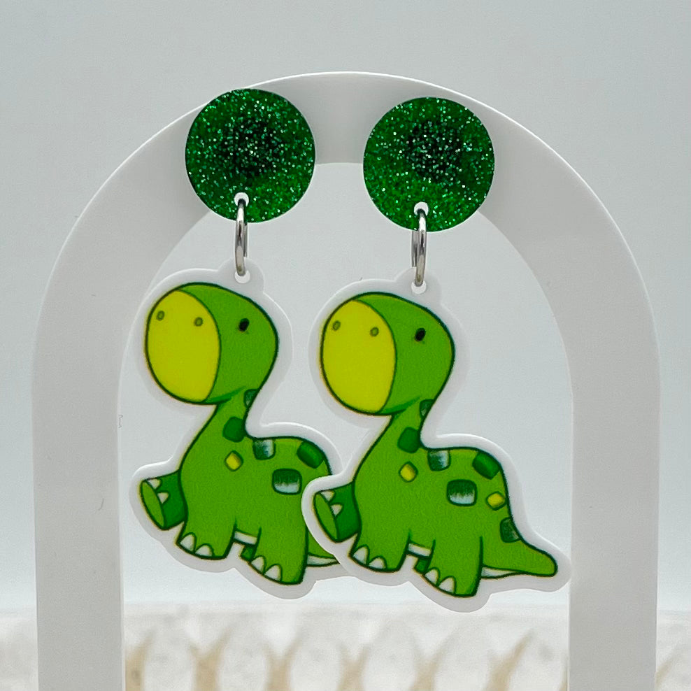 Green Dinosaur Earrings