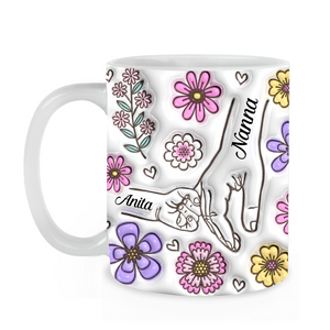 3D Personalised Hand Holding Ceramic Mug - Pink & Purple Flowers