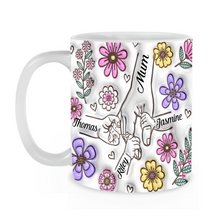 Load image into Gallery viewer, 3D Personalised Hand Holding Ceramic Mug - Pink &amp; Purple Flowers