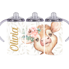 Load image into Gallery viewer, Floral Cow 12oz Sippy Cup