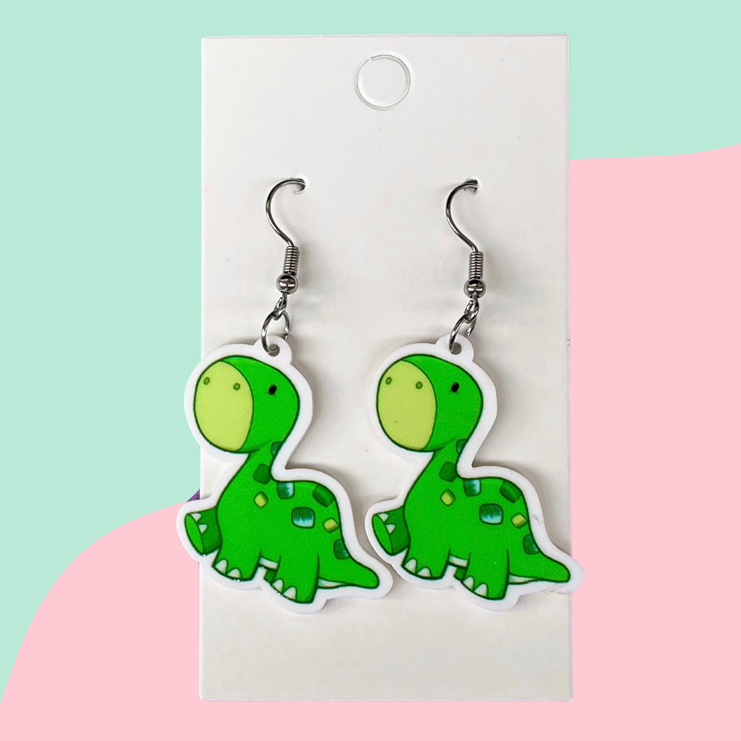 Green Dinosaur Hook Earrings