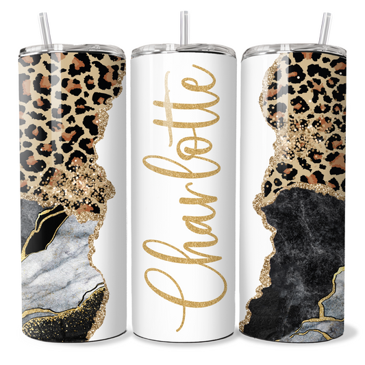 Personalised Leopard Print Black Marble