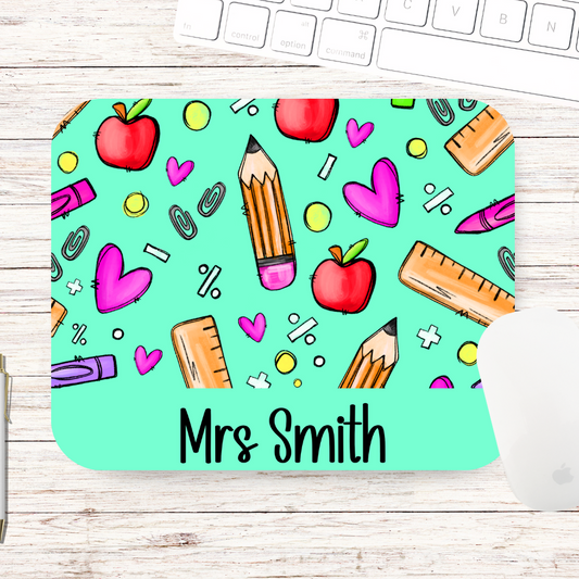 Bright Teal Teacher Supplies Mouse Pad - Personalised