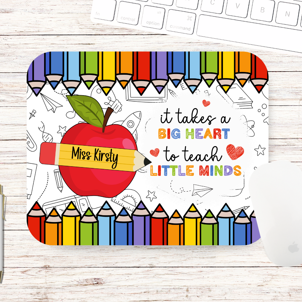 It takes a big heart - Red Apple - Teacher Mouse Pad - Personalised