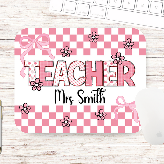 Pink Checkered Teacher Mouse Pad - Personalised