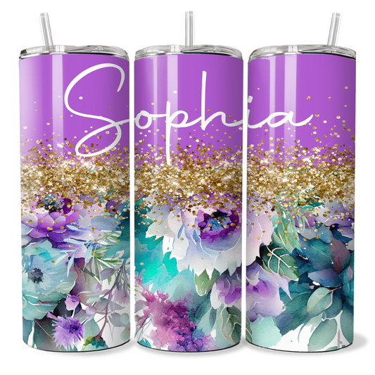 Purple Glitter Floral - Personalised