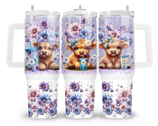 Purple Floral Highland Cow - 40oz