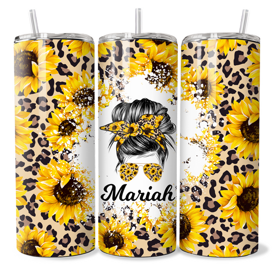 Sunflowers Cheetah Messy Bun Personalised