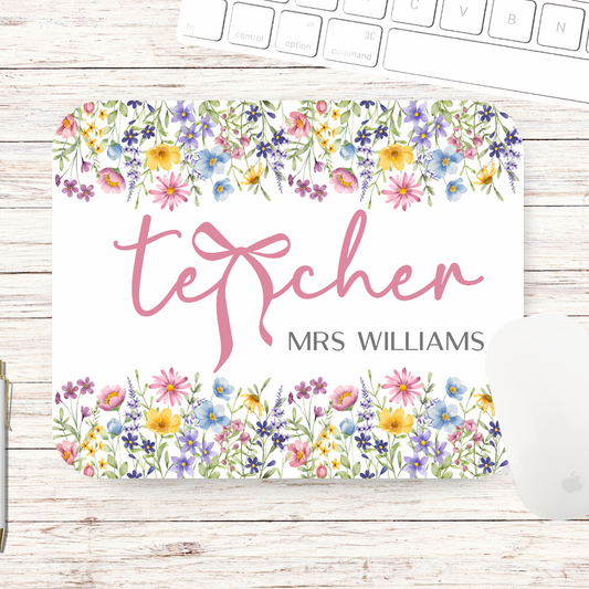 Floral Bow Teacher Mouse Pad - Personalised