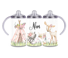 Load image into Gallery viewer, Pink Woodland Animals 12oz Sippy Cup