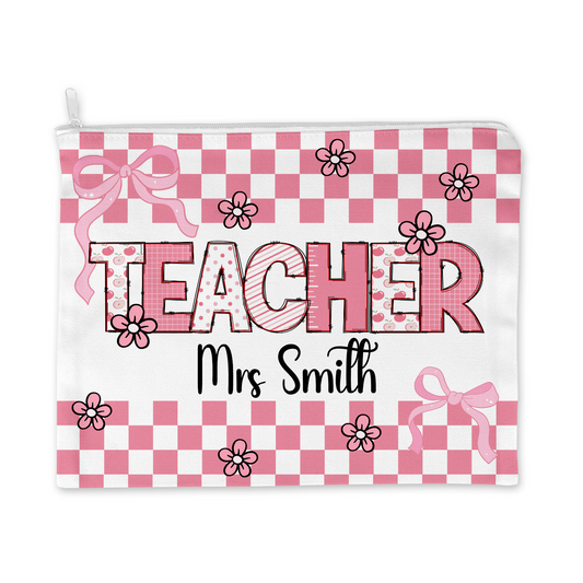 Pink Checkered Teacher Pencil Case