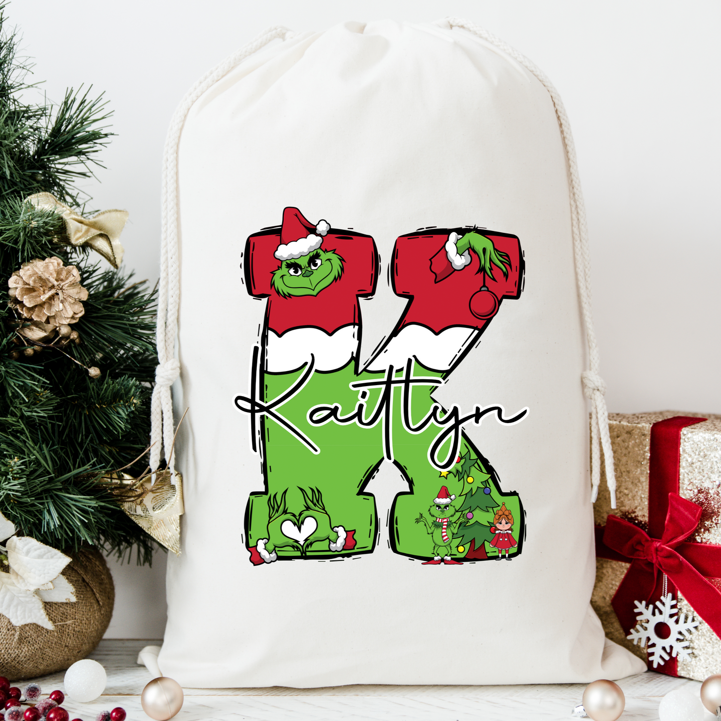 Grinch Alphabet Santa Sack