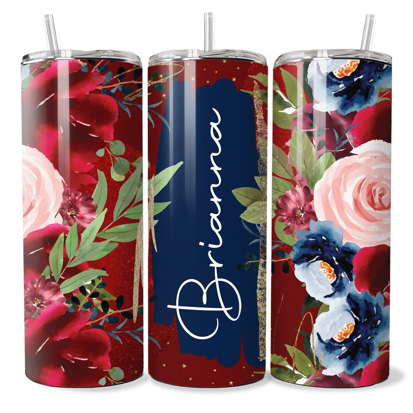 Personalised Red, Navy Blue Floral