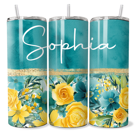 Teal Yellow Floral - Personalised