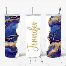 Load image into Gallery viewer, Personalised Dark Blue and Gold Marble Print