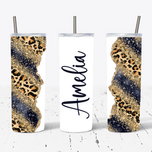 Load image into Gallery viewer, Personalised Dark Blue Gold Glitter Leopard Print