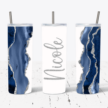 Load image into Gallery viewer, Personalised Dark Blue and Silver Marble Print